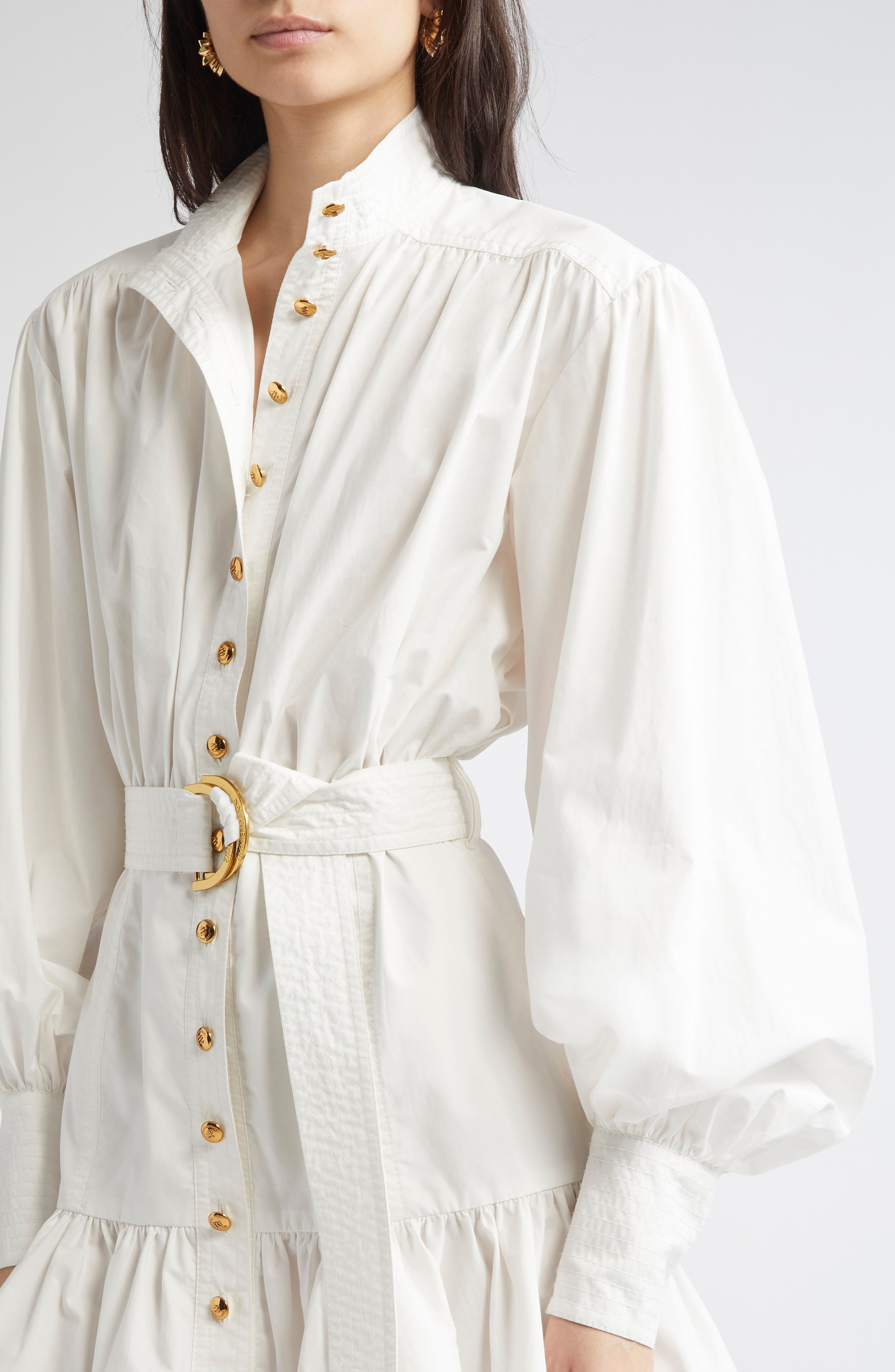 Zimmermann Belted Long Sleeve Cotton Utility Minidress in Ivory at Nordstrom - 4