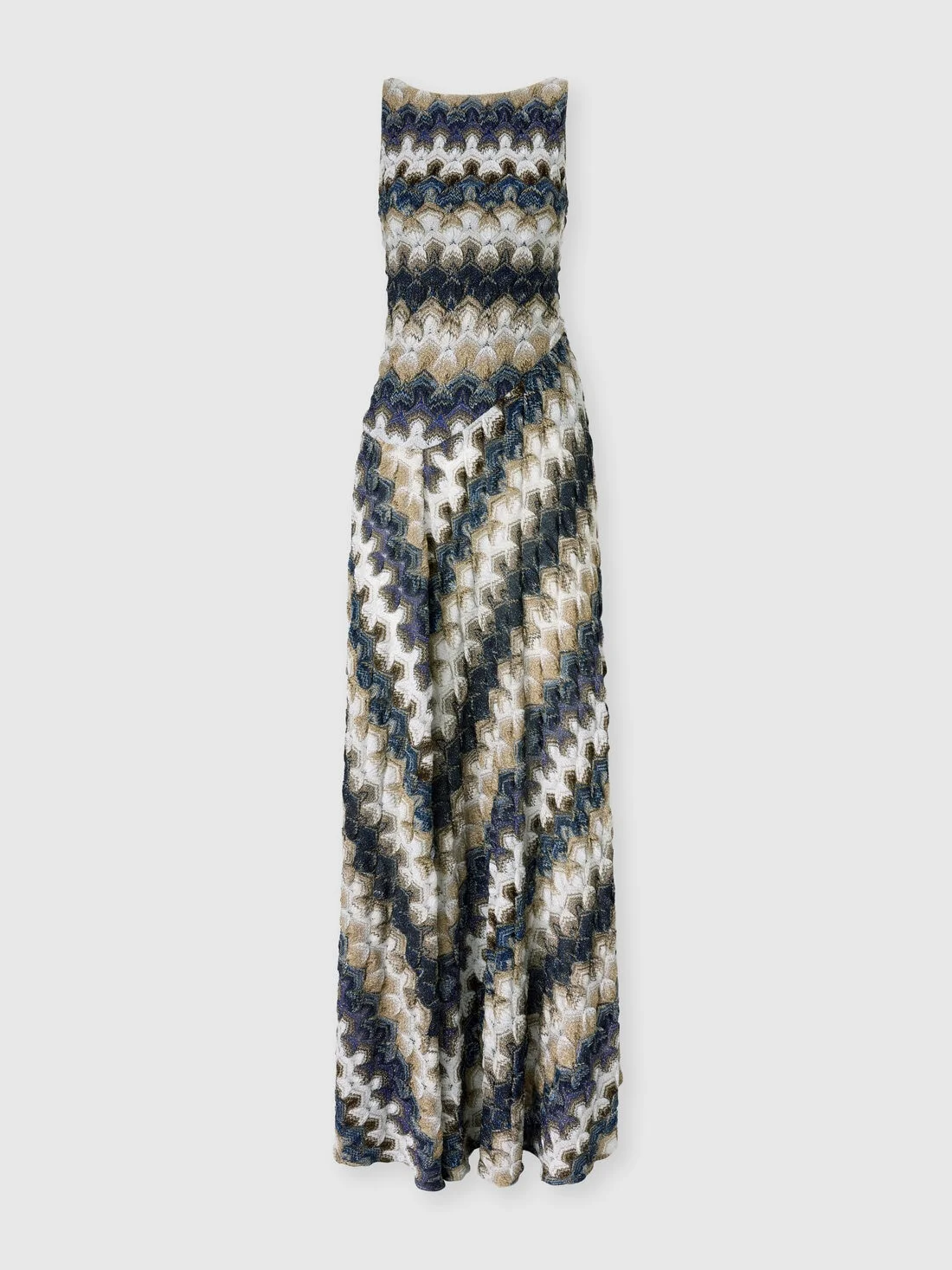 Women’s long dress in lamé viscose with lace motif - 1