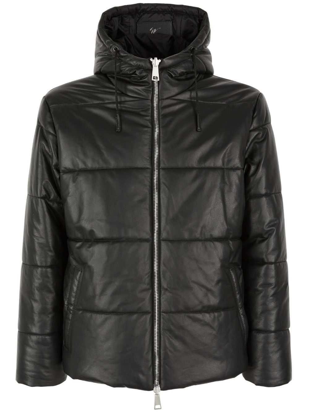 drawstring-hood leather puffer jacket - 1