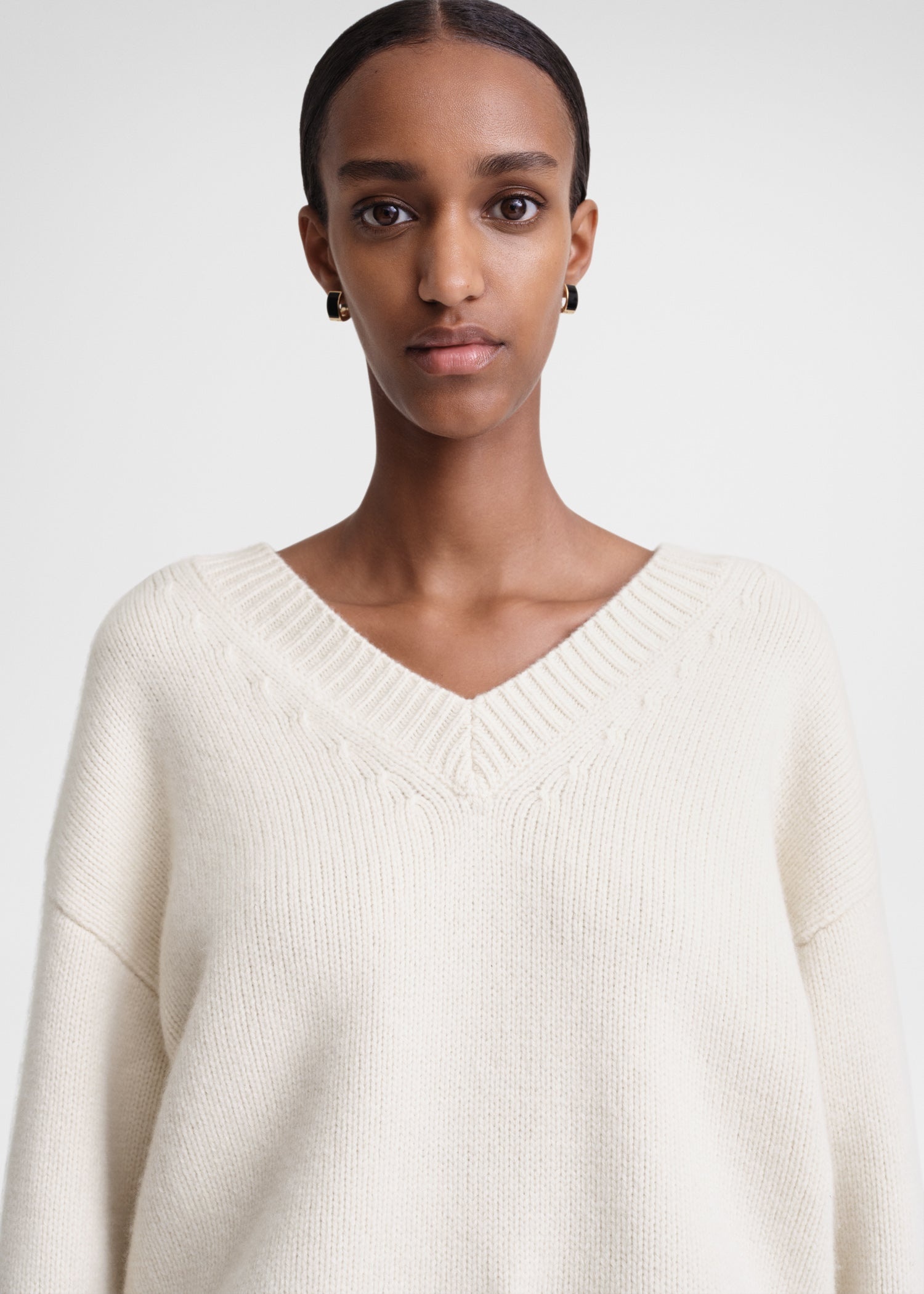 V-neck wool cashmere knit snow - 5