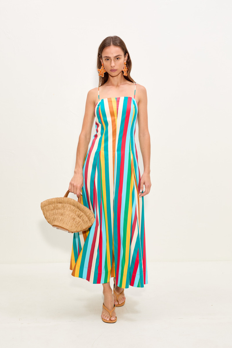 SIMONMILLER Astrid Poplin Dress In Vibrant Multi Stripe outlook