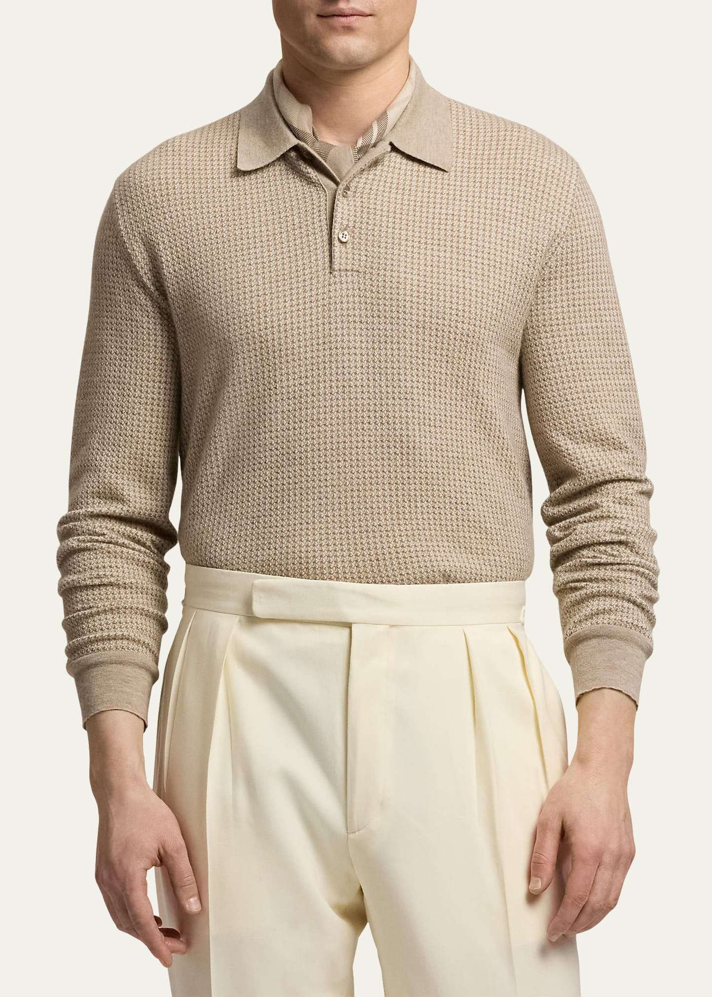 Men's Cashmere Waffle Knit Polo Sweater - 2