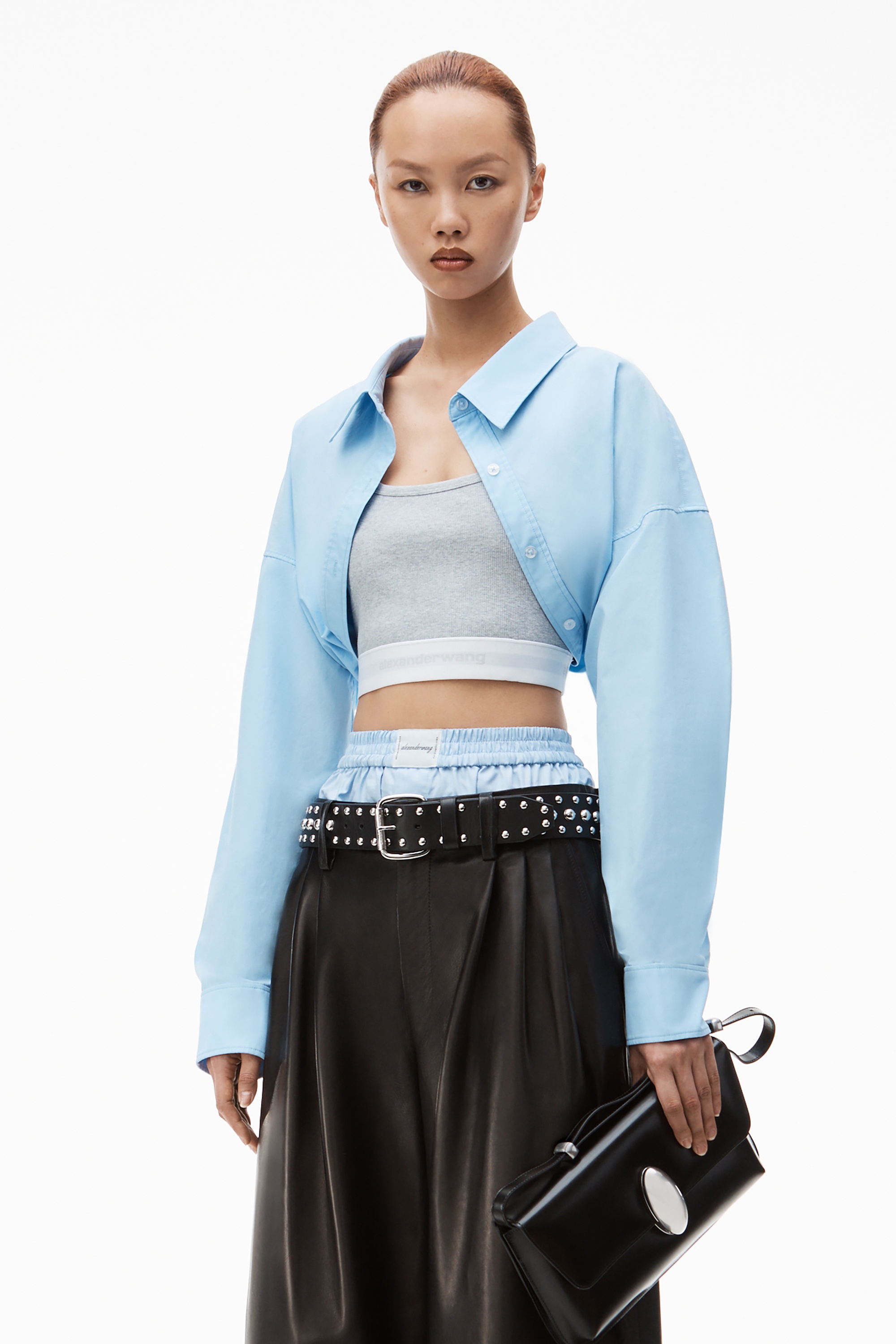 layered crop bolero in compact cotton - 2