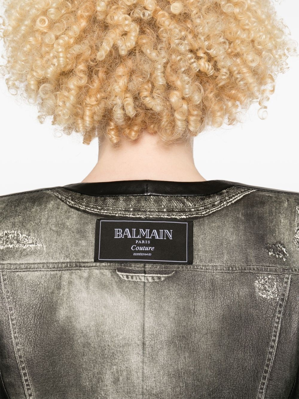 denim-print leather jacket - 5