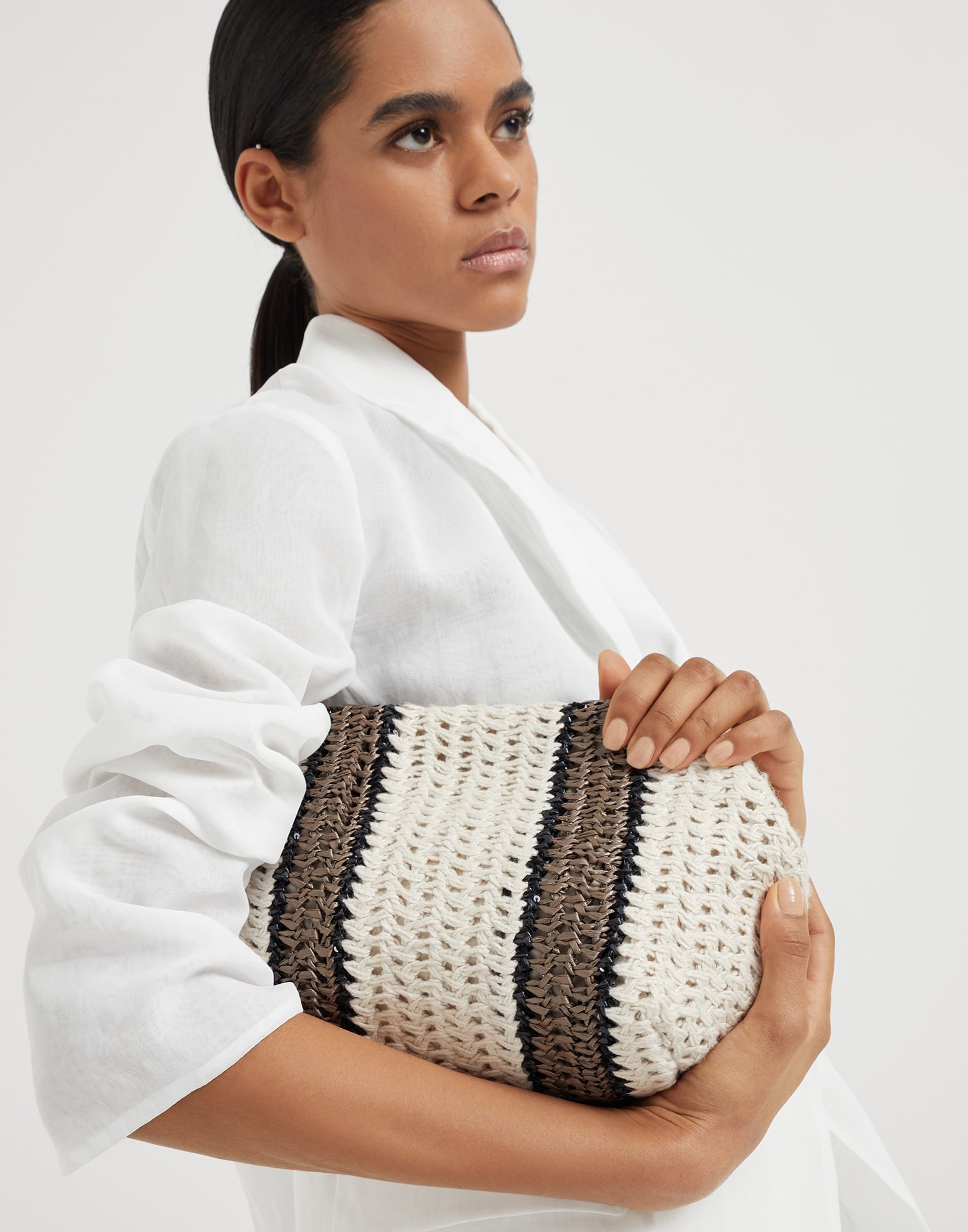 Raffia-effect knit striped bag - 4
