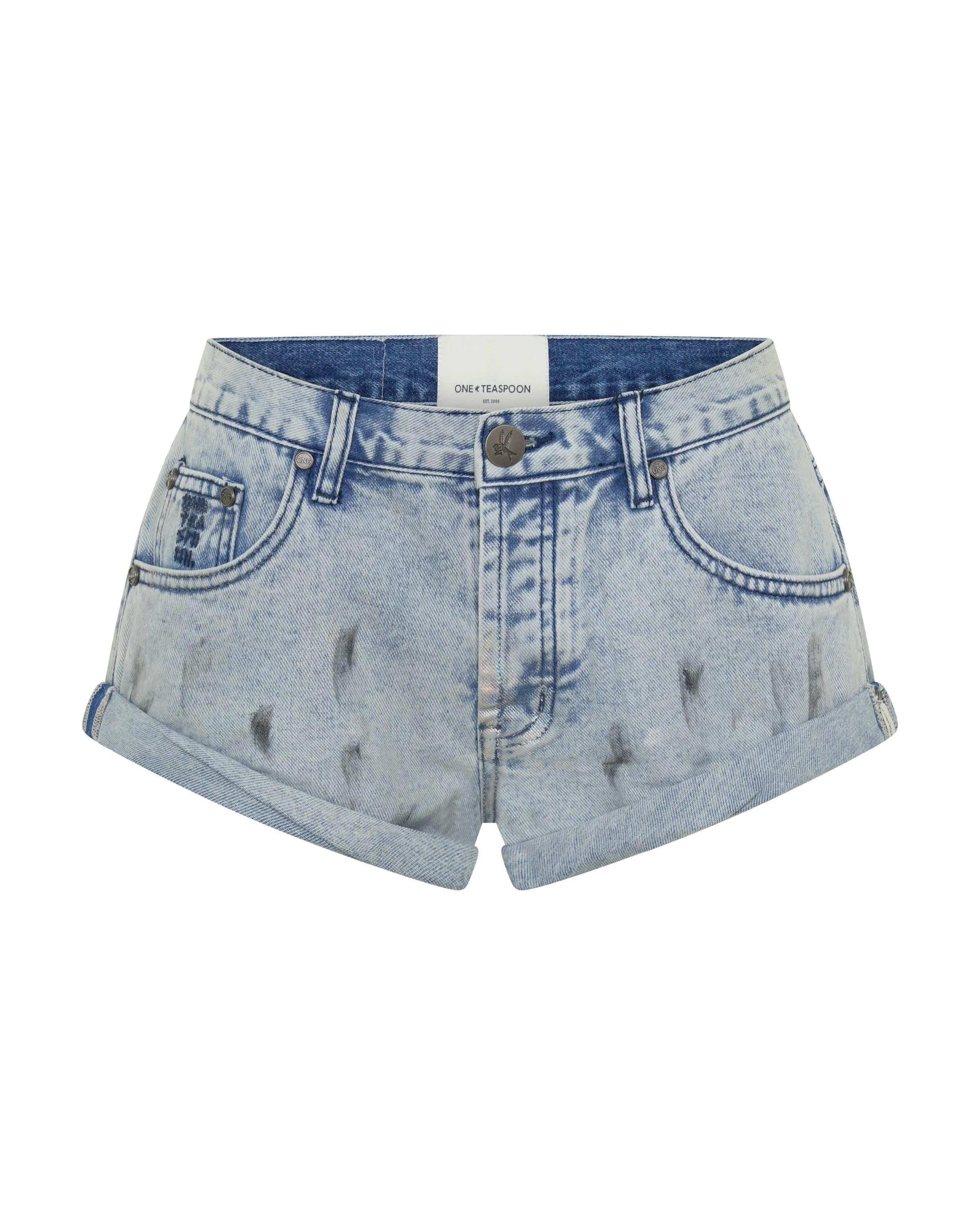 Bandits Low Waist Denim Shorts - Chrome Grafitti Blue - 1