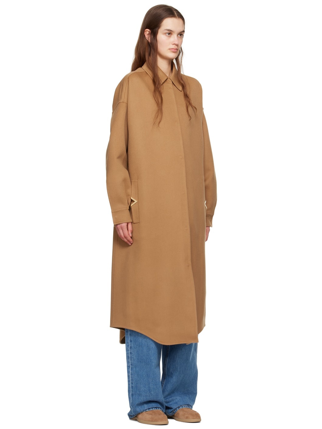 Tan Spread Collar Coat - 2