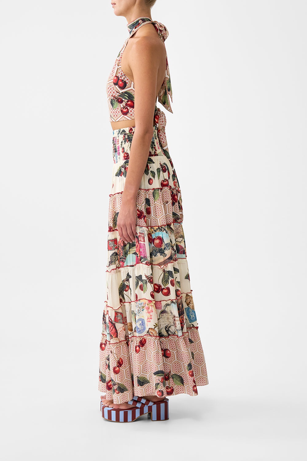 SHIRRED WAIST TIERED CIRCLE SKIRT - 4