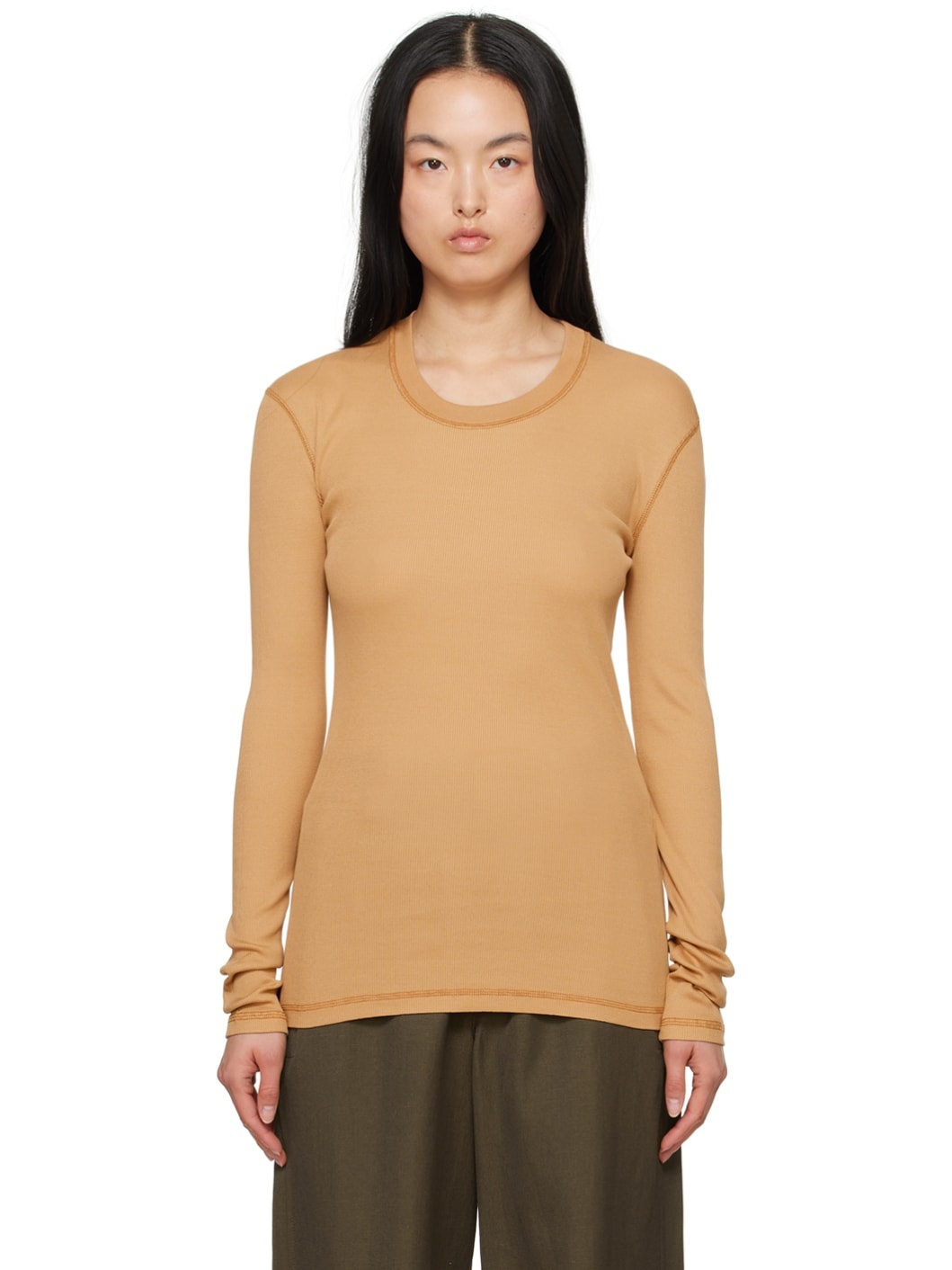 Orange Rib Long Sleeve T-Shirt - 1