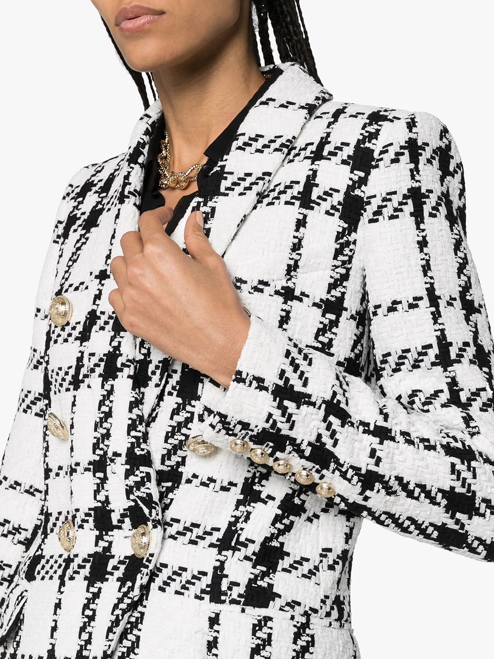 double-breasted checked tweed blazer - 5