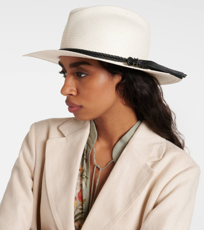 Max Mara Elfi leather-trimmed straw boater hat outlook