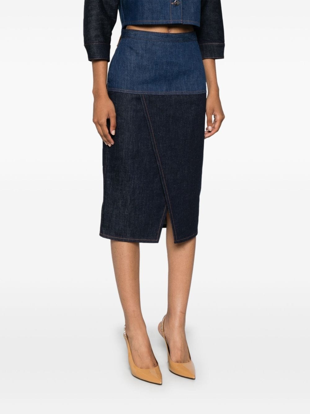 Bicolor denim midi skirt - 5