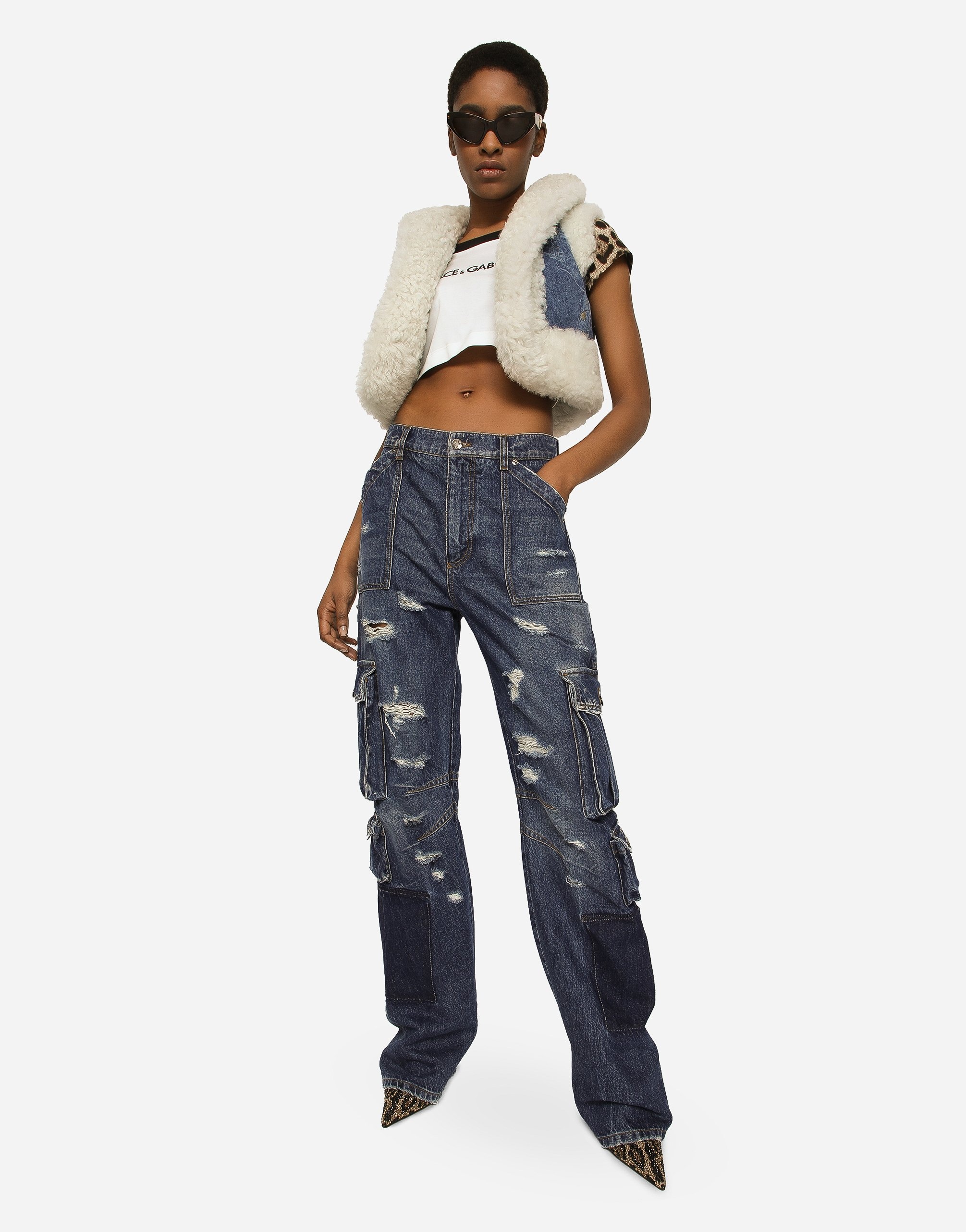 Denim cargo jeans with rips - 2