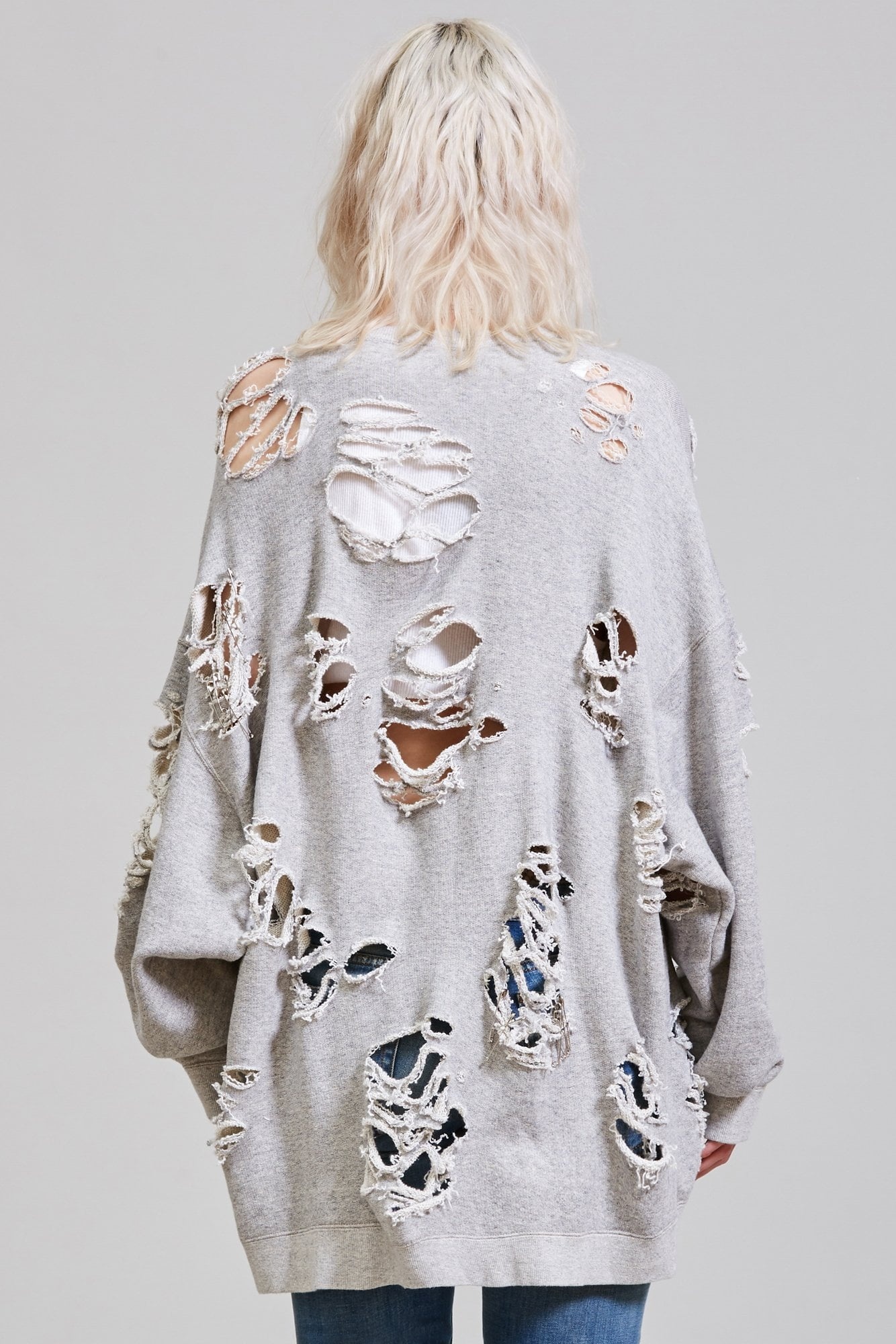 Super Distressed Oversized Crewneck - Heather Grey | R13 Denim - 6