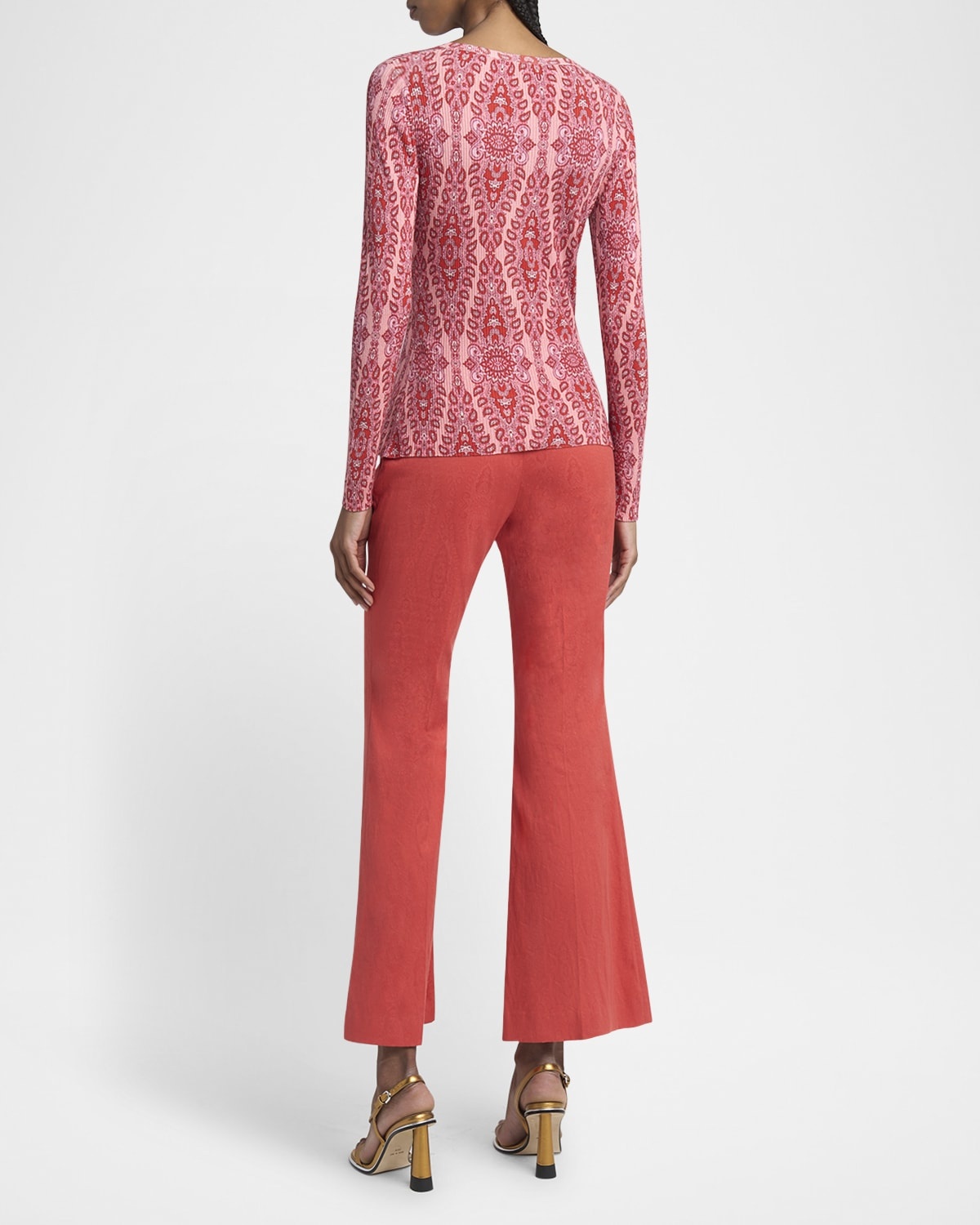Pink Medallion Ribbed V-Neck Sweater - 3