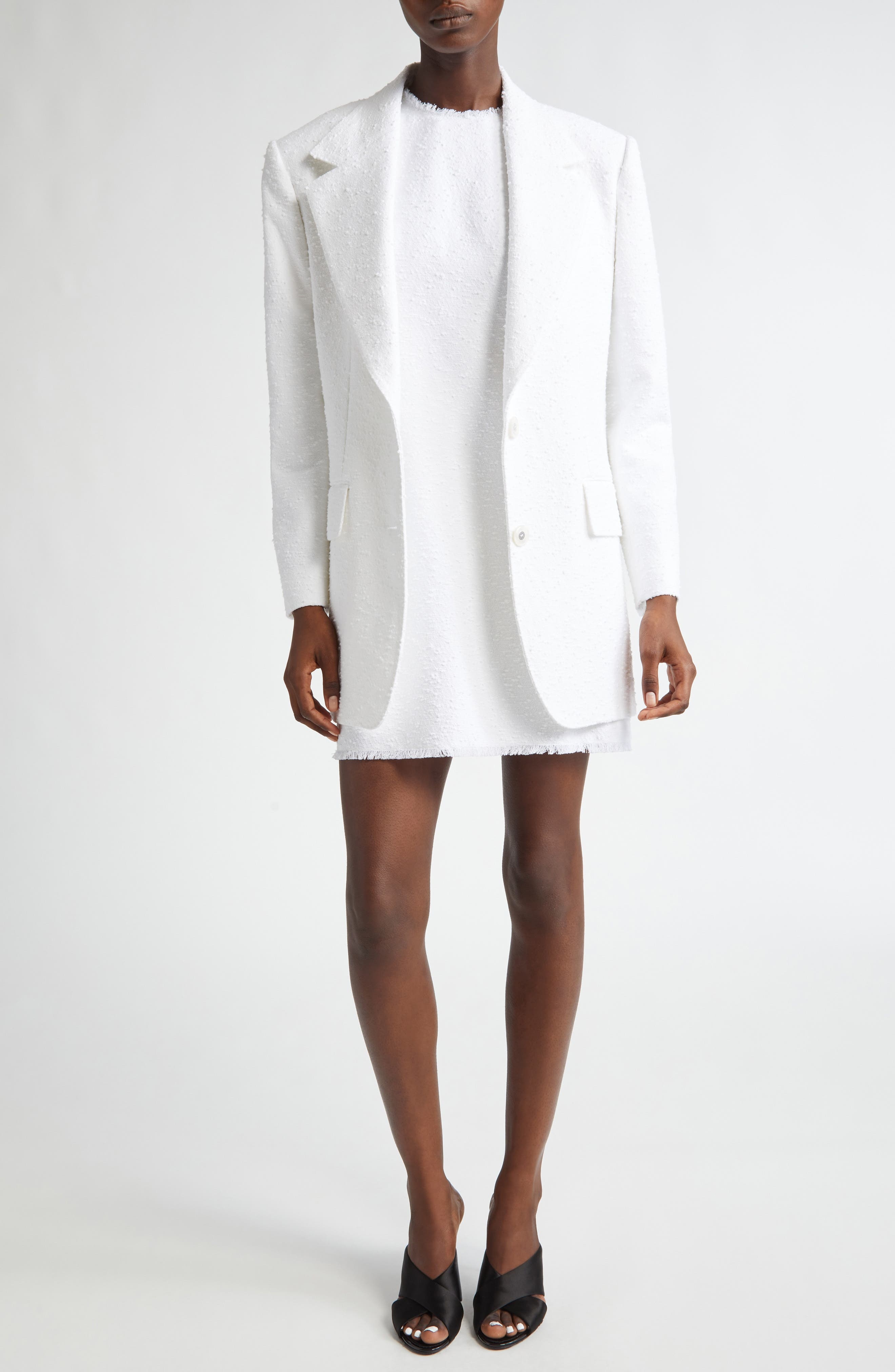 Dolce&Gabbana Single Breasted Raschel Tweed Blazer in Bianco Ottico at Nordstrom - 2