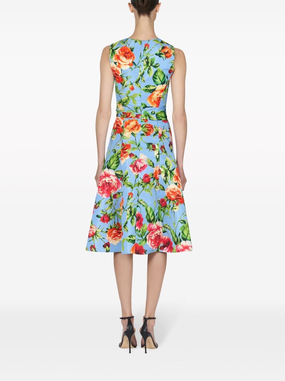 rose-print twist-detail flared dress - 3