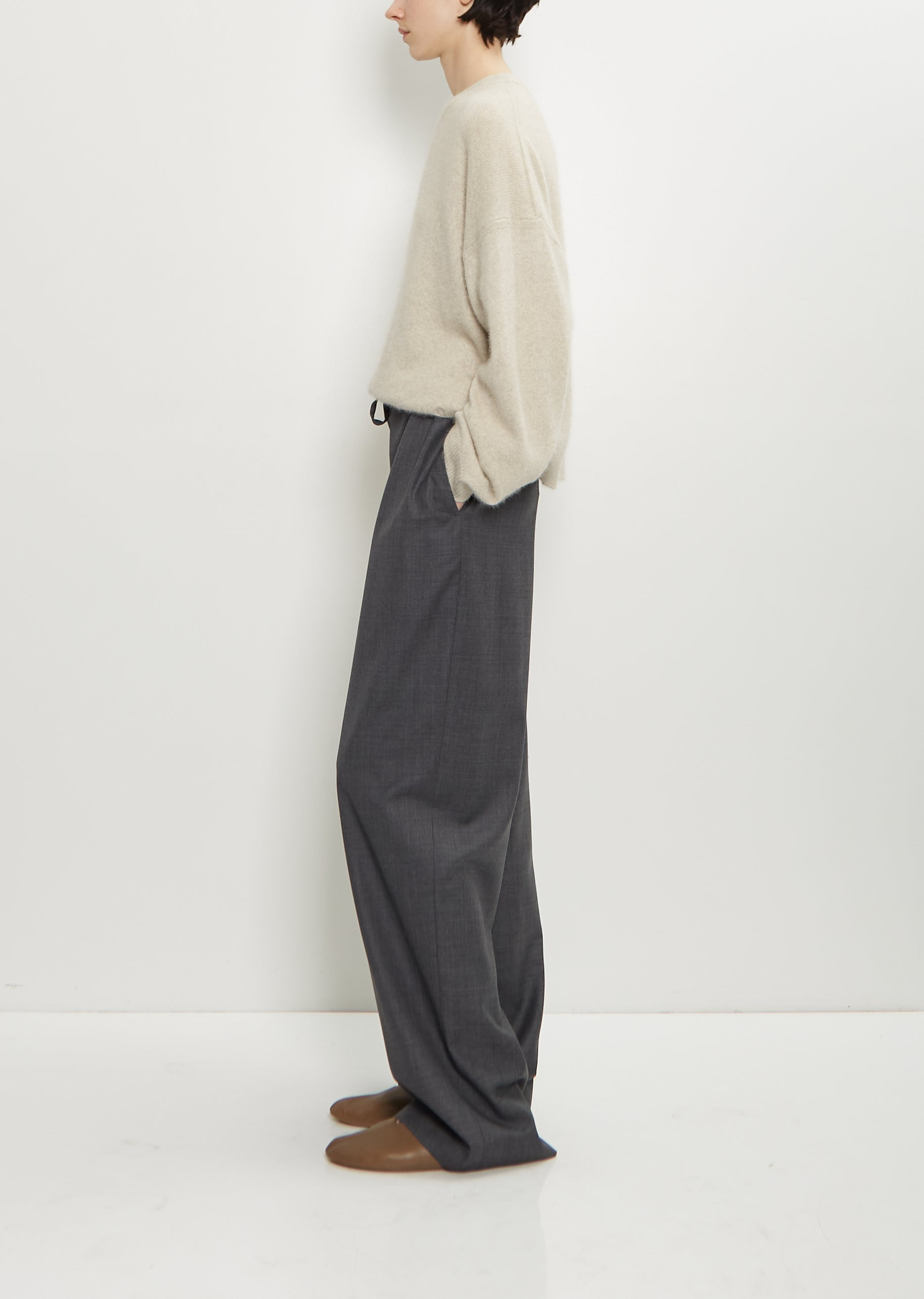 Cove Wool Wide Pants — Anthracite Melange - 2
