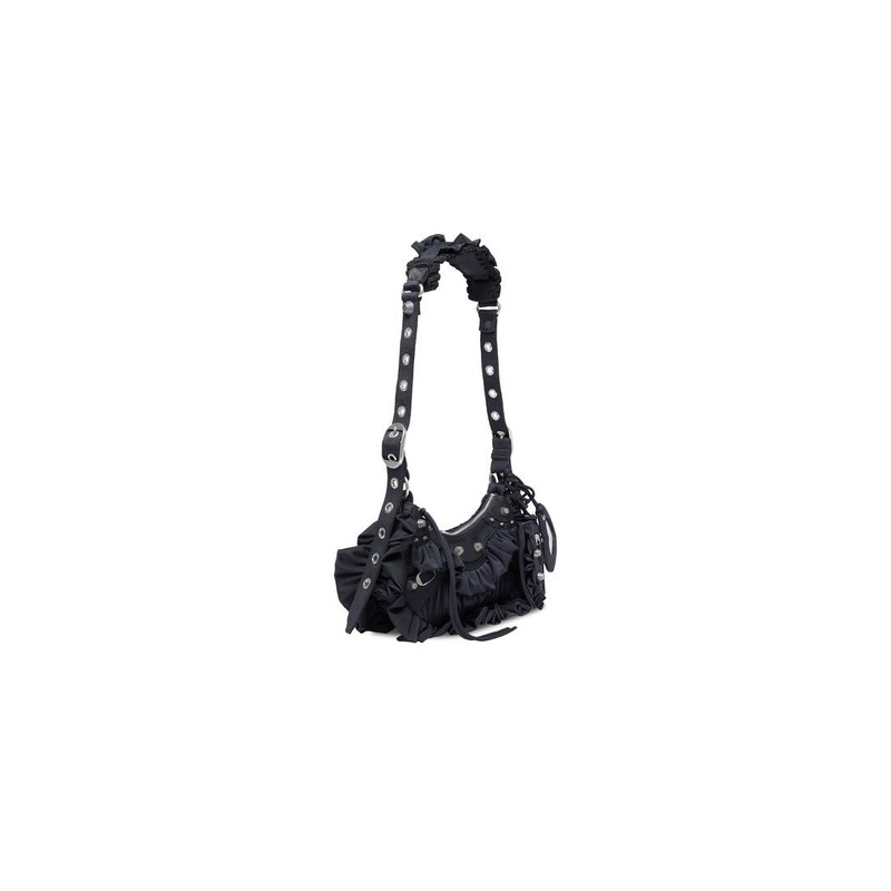 Women's Le Cagole Xs Shoulder Bag With Ruffles  in Black 5