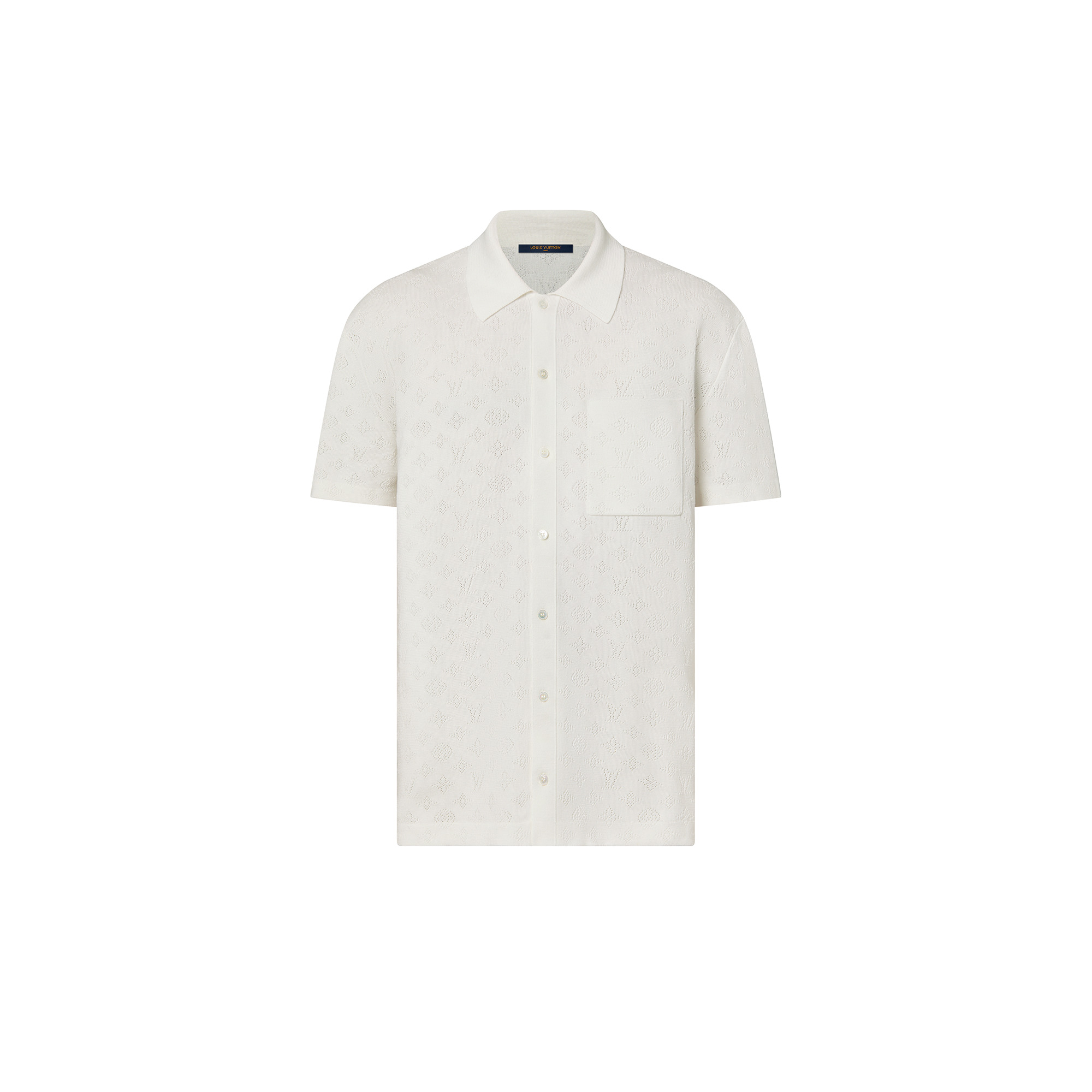 Monogram Pointelle Cotton Short-Sleeved Shirt - 1