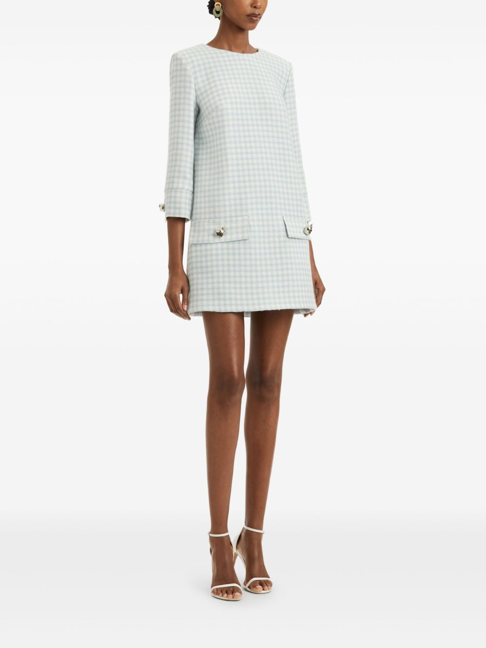 gingham-checked button-detailed mini dress - 3