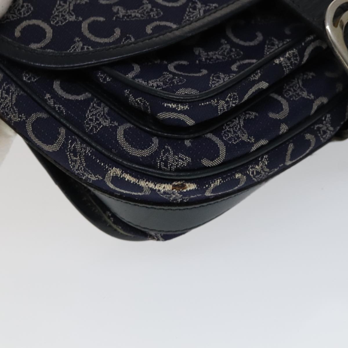 CELINE C Sulky Shoulder Bag Canvas Navy Gold - 14