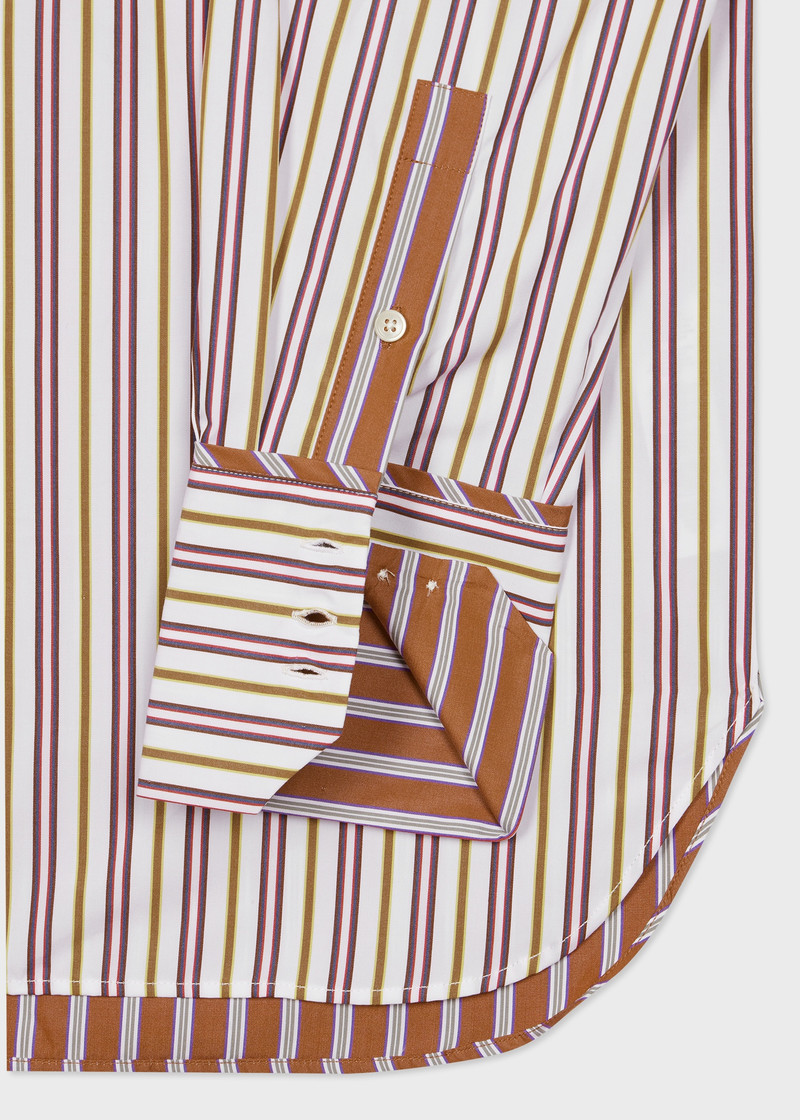 Paul Smith Women's Tan Contrast Stripe Cotton Shirt outlook