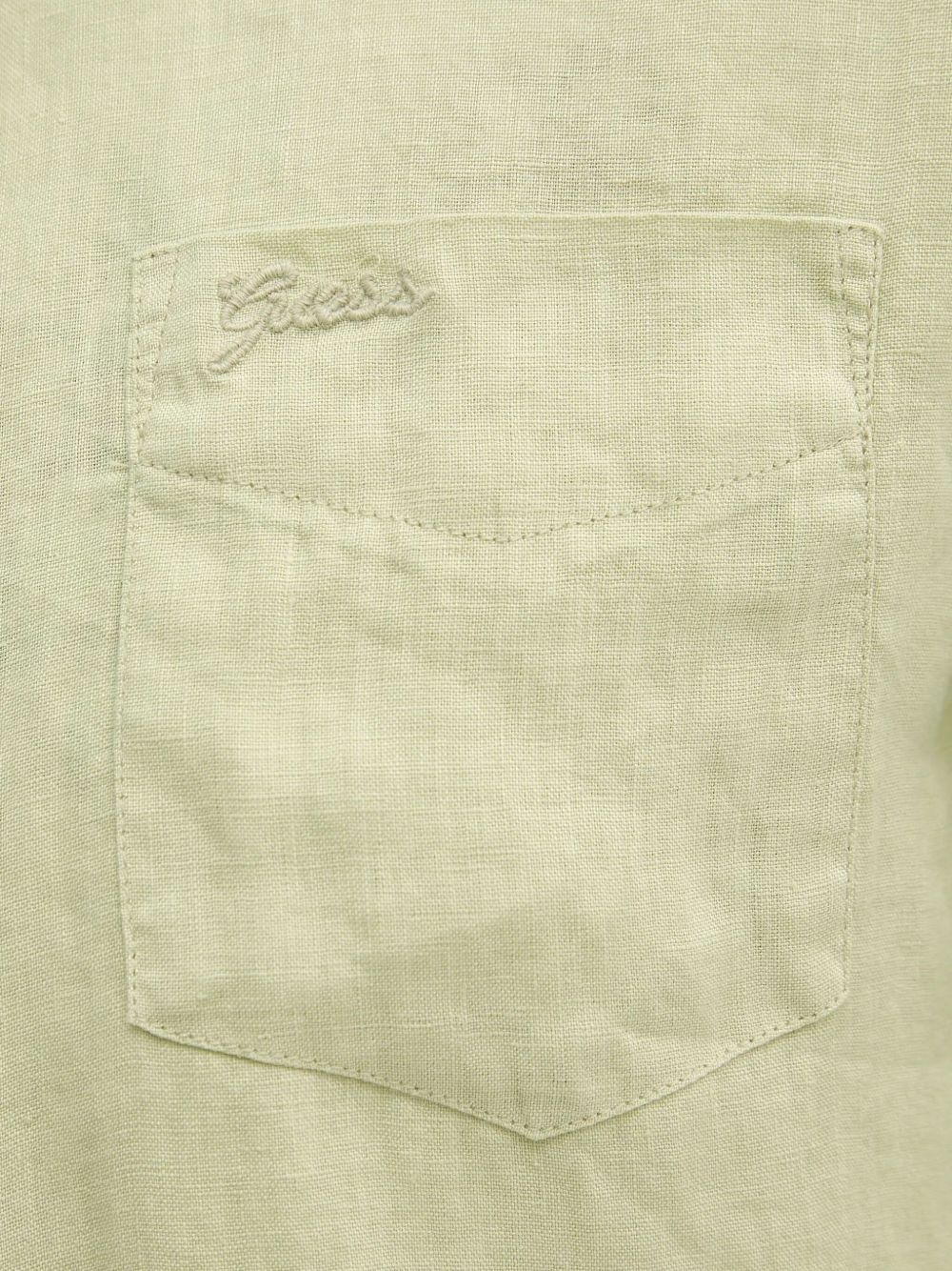 embroidered-logo linen shirt - 5