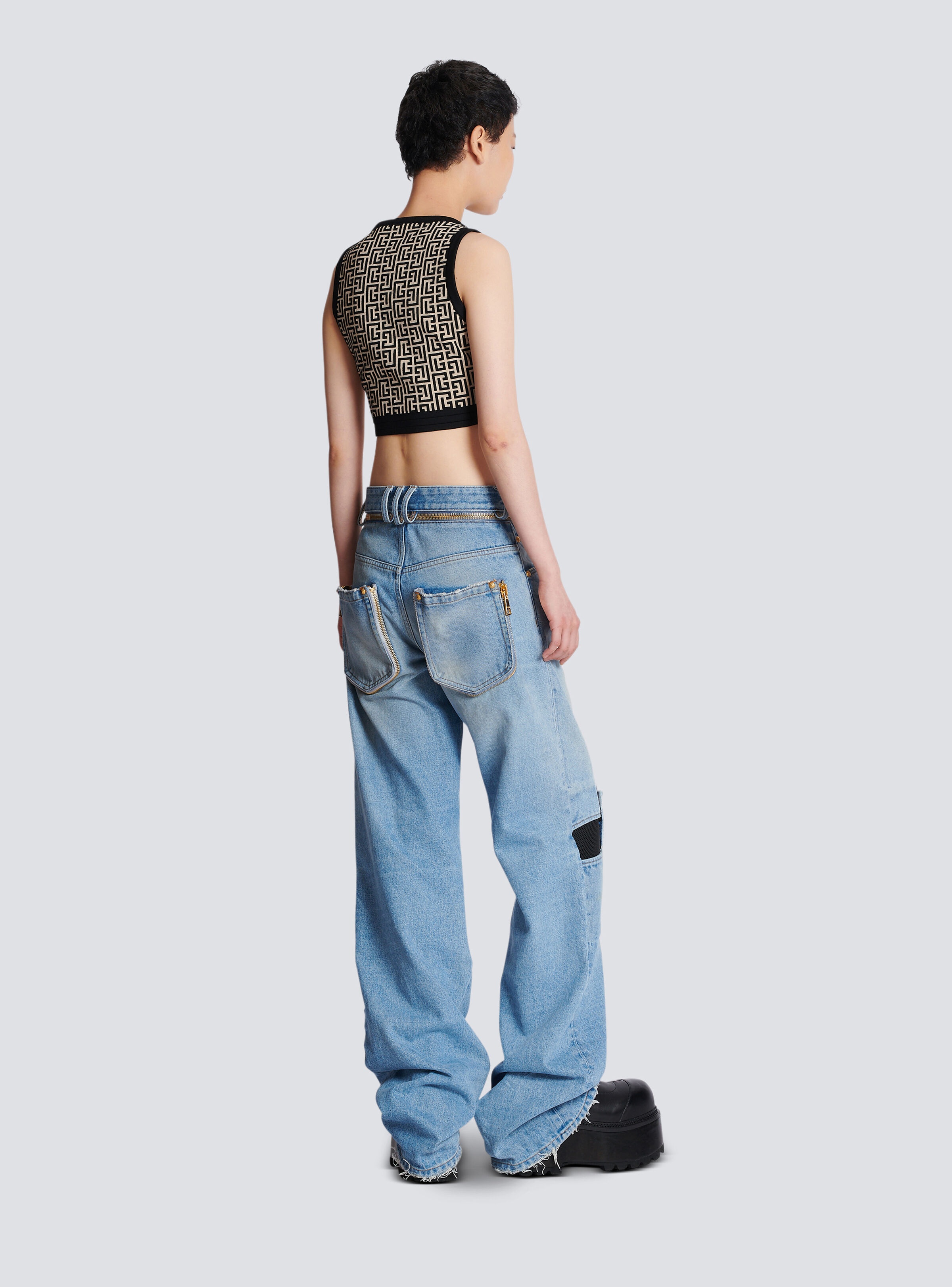 Wide-leg jeans with technical yoke - 4