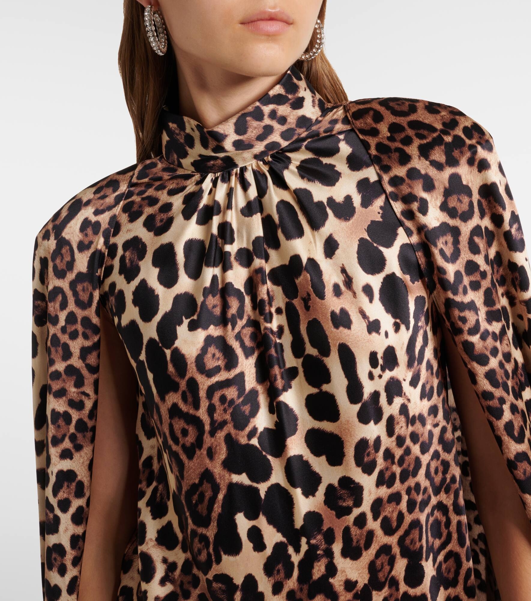 Leopard-print caped silk charmeuse gown - 4