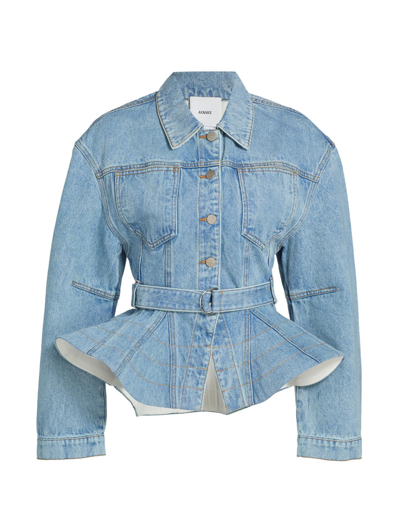 Women's Alex Ruffled Denim Jacket - Sky Blue Denim 1