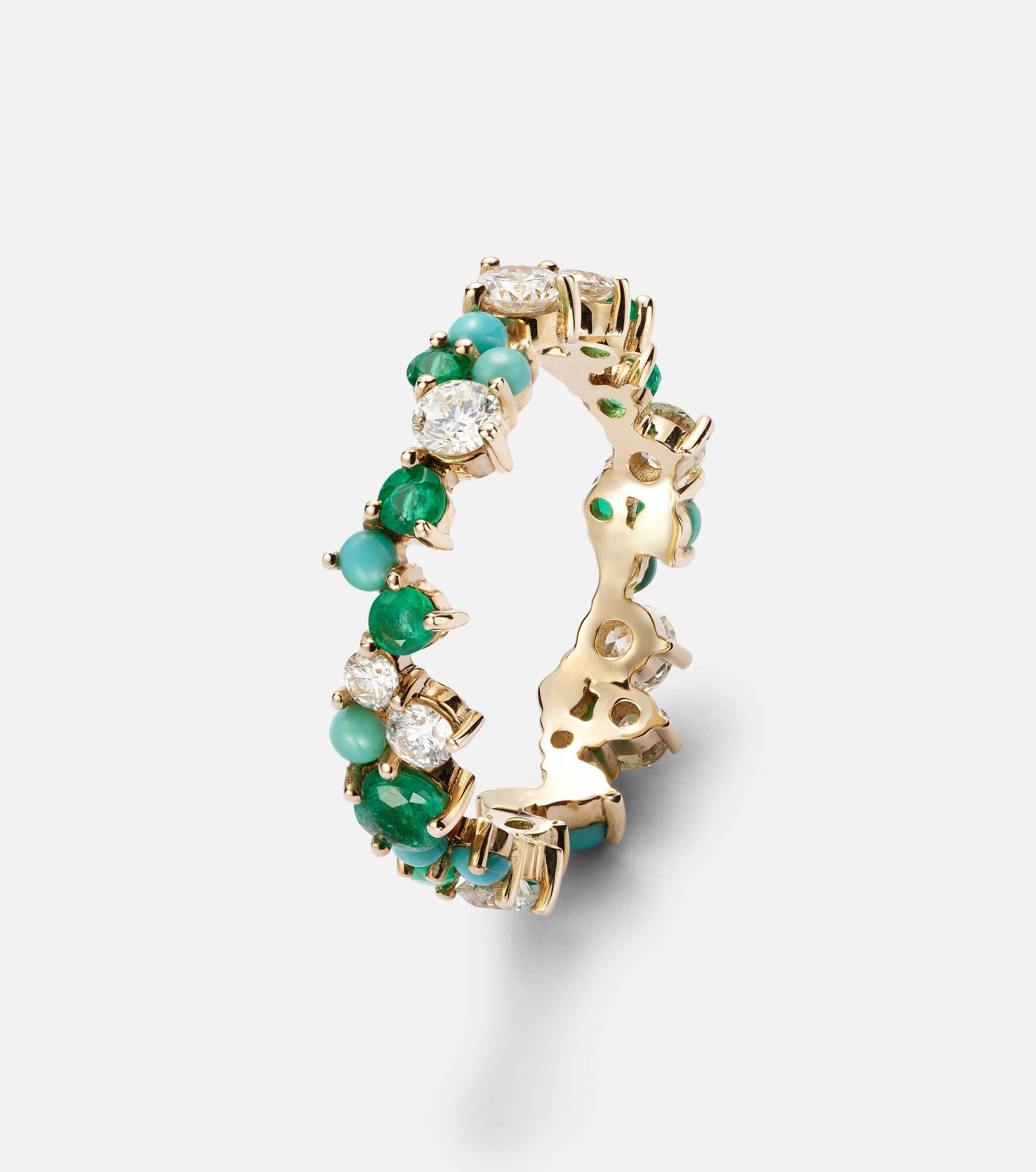 14kt gold ring with diamonds and emeralds - 4
