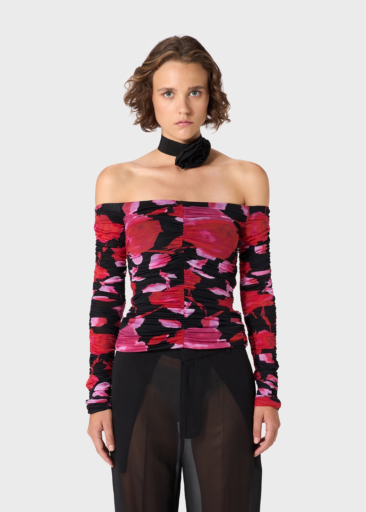 PRINTED JERSEY BLOUSE WITH DRAPING - 3