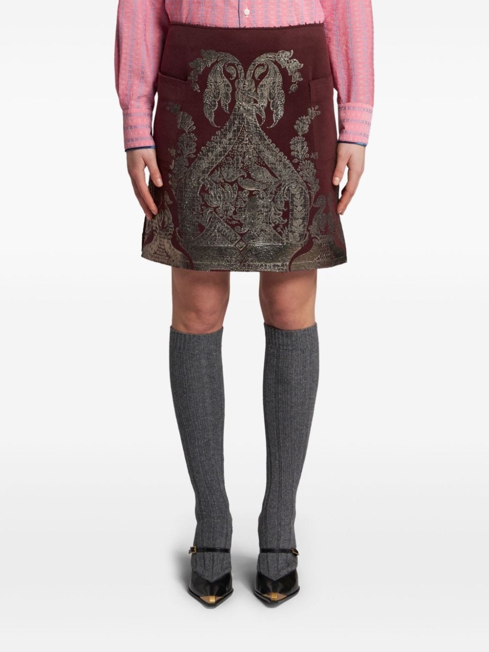 printed metallic-effect mini skirt - 3