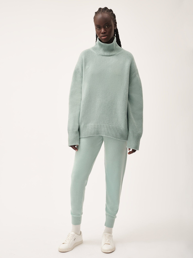 Womens Regenerative Merino Wool Track Pants - Eucalyptus Blue 1