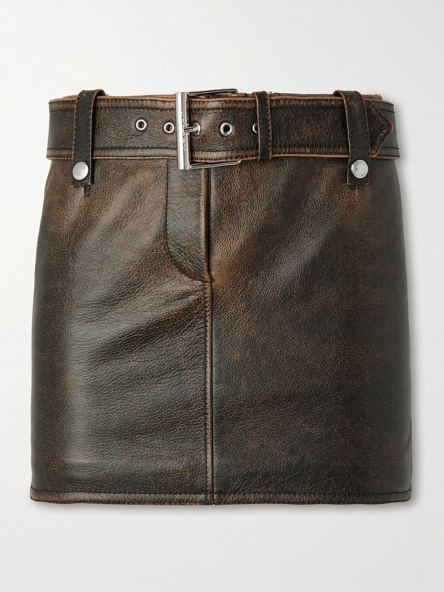 Belted leather mini skirt Dark brown - 1