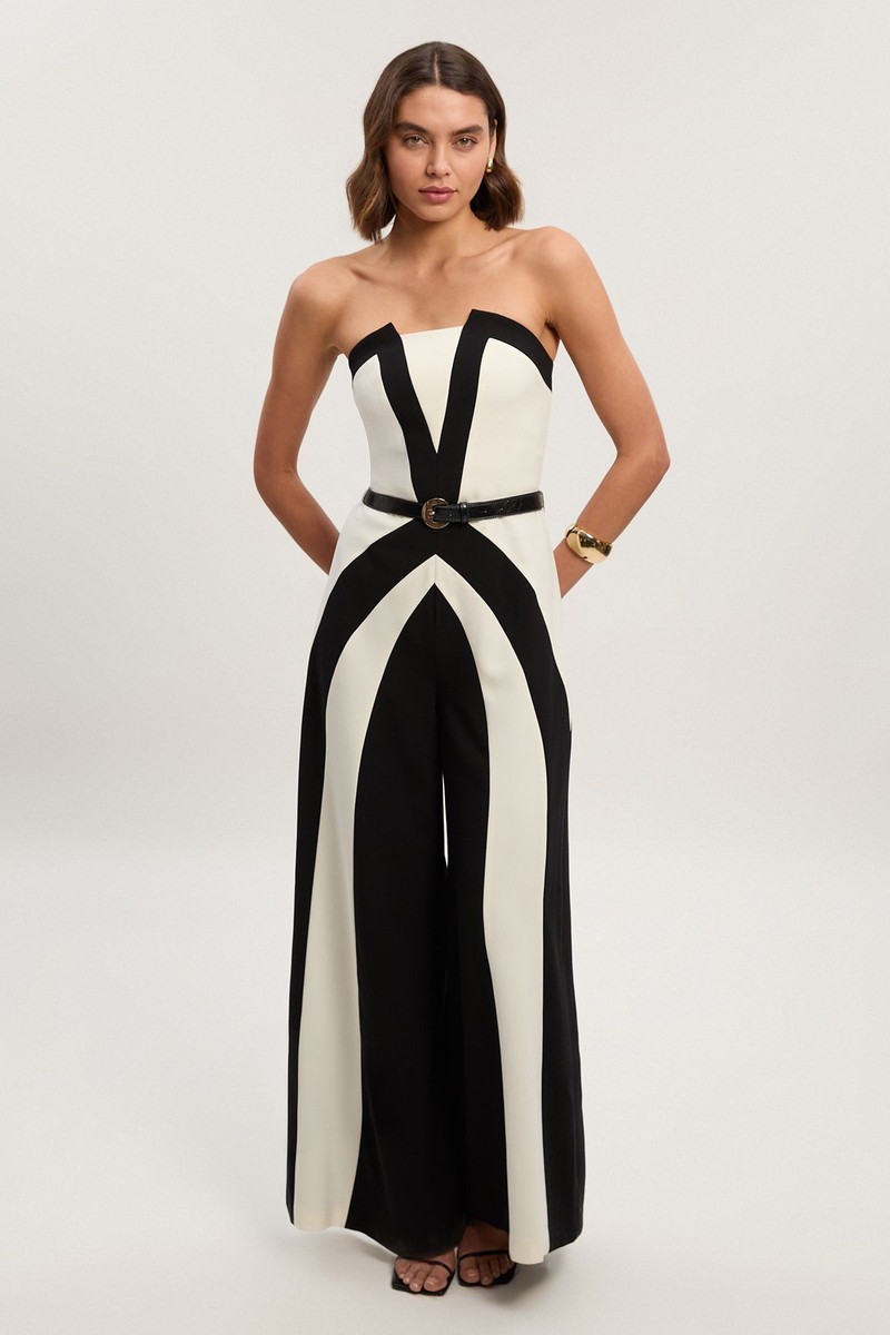 Compact Stretch Colour Block Tailored Bandeau Jumpsuit 1