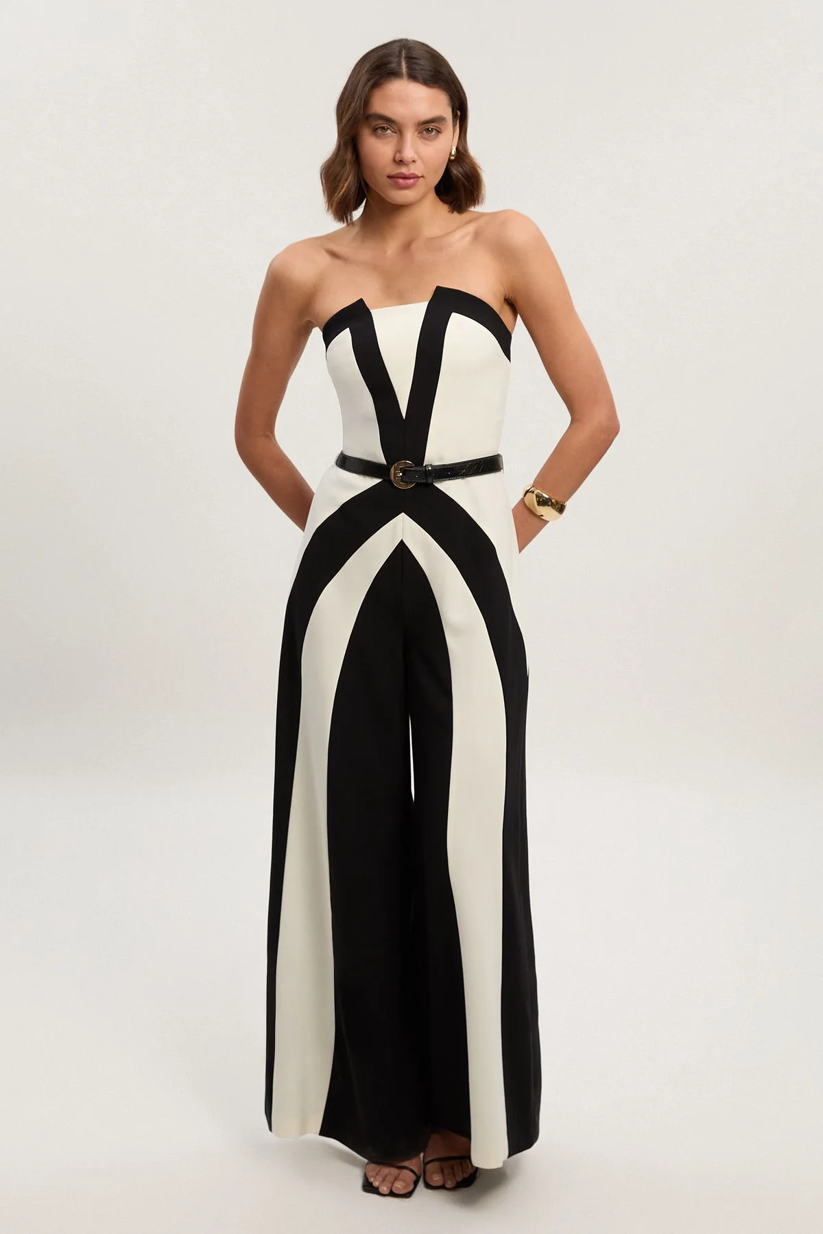 Compact Stretch Colour Block Tailored Bandeau Jumpsuit - 1