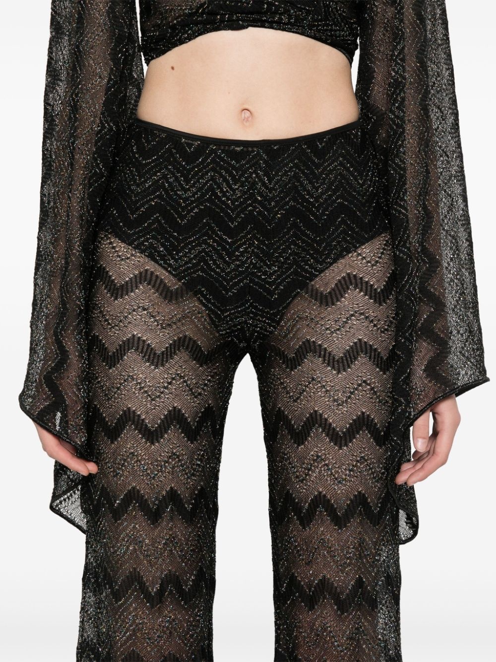 crochet-knit flared trousers - 5