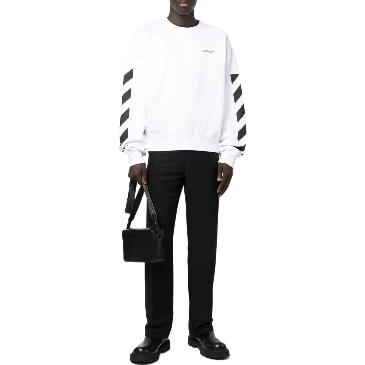 Men's Off-White FW22 Side Stripe Alphabet Printing Straight Round Neck Long Sleeves Autumn White OMB - 2