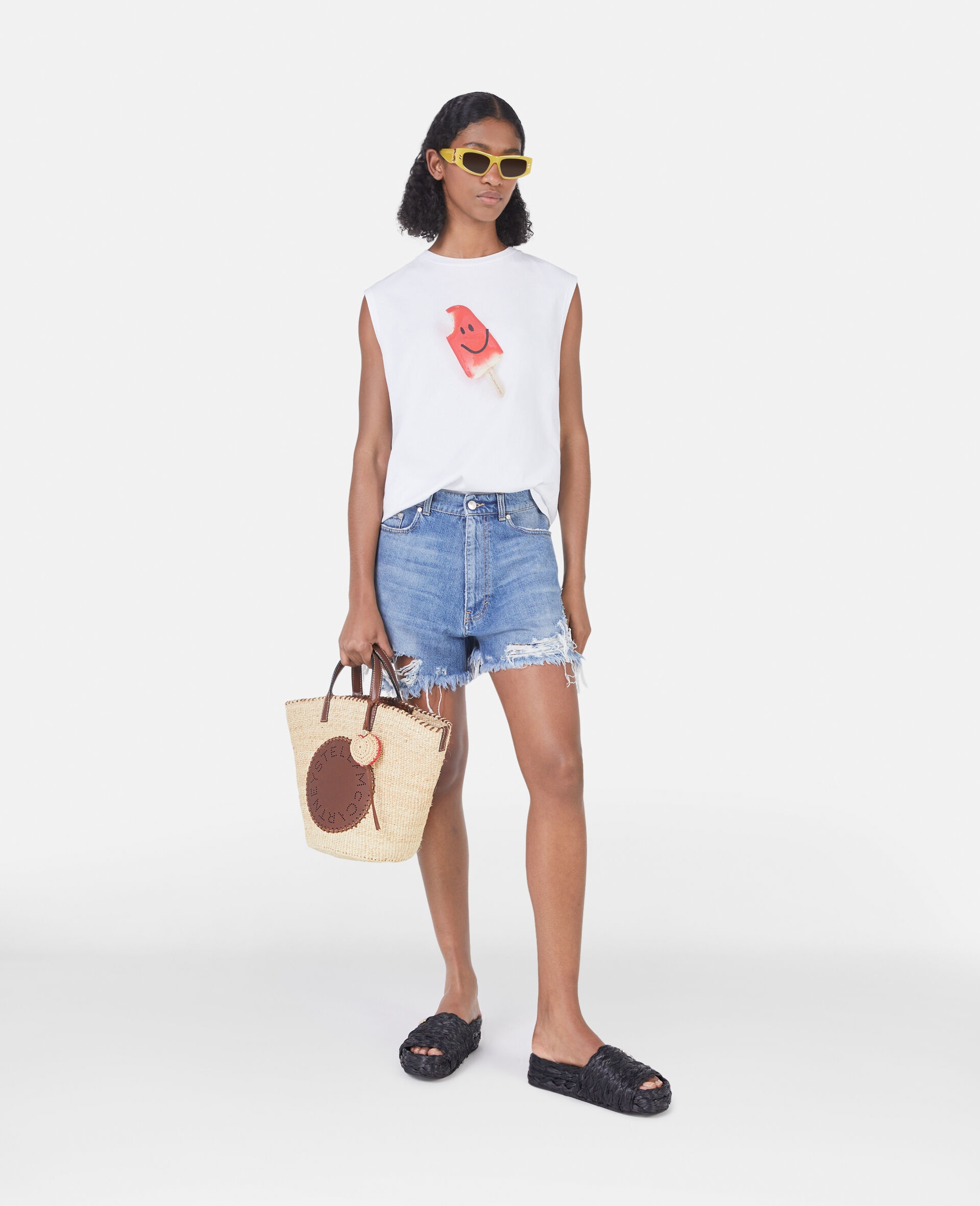 Heart Embroidery Distressed Denim Shorts - 1