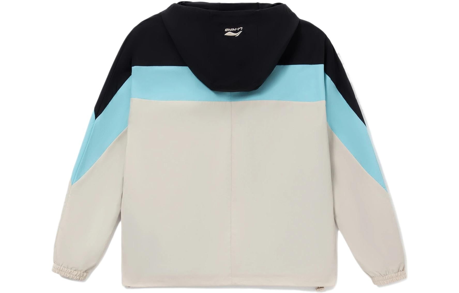 Li-Ning Logo Color Block Full Zip Hooded Jacket 'Black Oatmeal' AFDS033-5 - 2