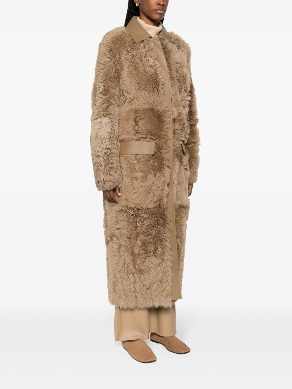 shearling single-breasted maxi coat - 3