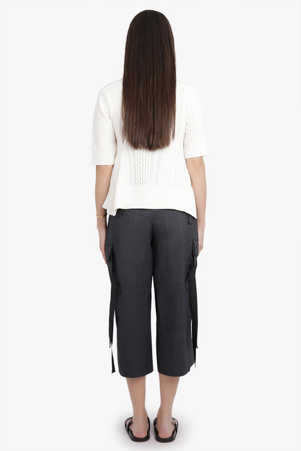 3/4 SLEEVE CHAIN KNIT WITH ASYMMETRIC HEM DETAIL | OFF WHITE - 5