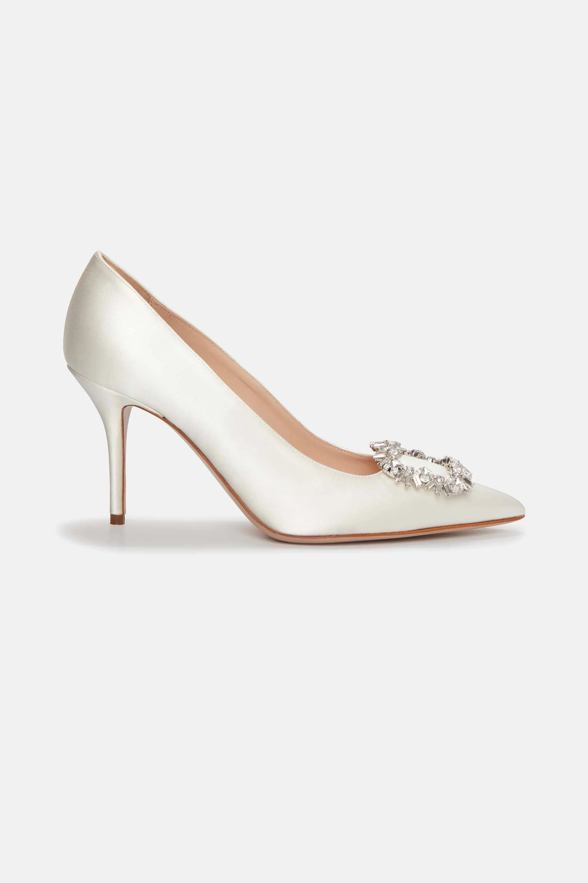 Sophia Jewel Buckle Shoe In Ivory Satin - 1
