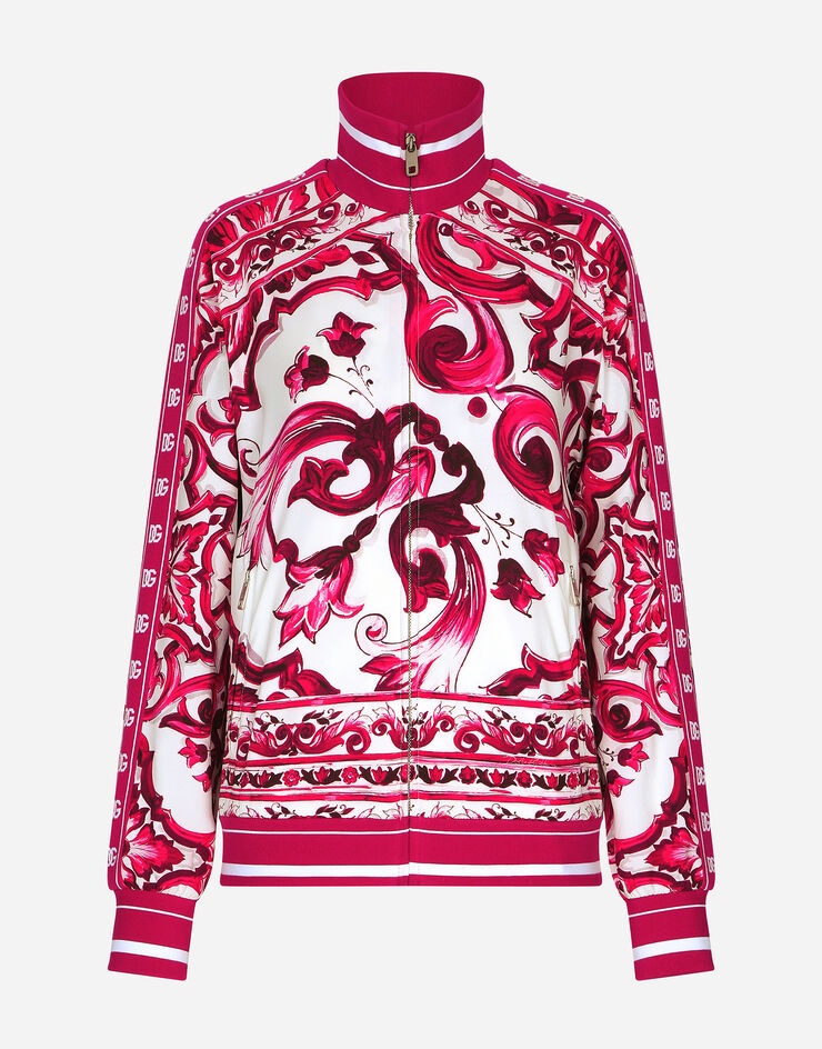 Zip-up cady sweatshirt with Majolica print - 1