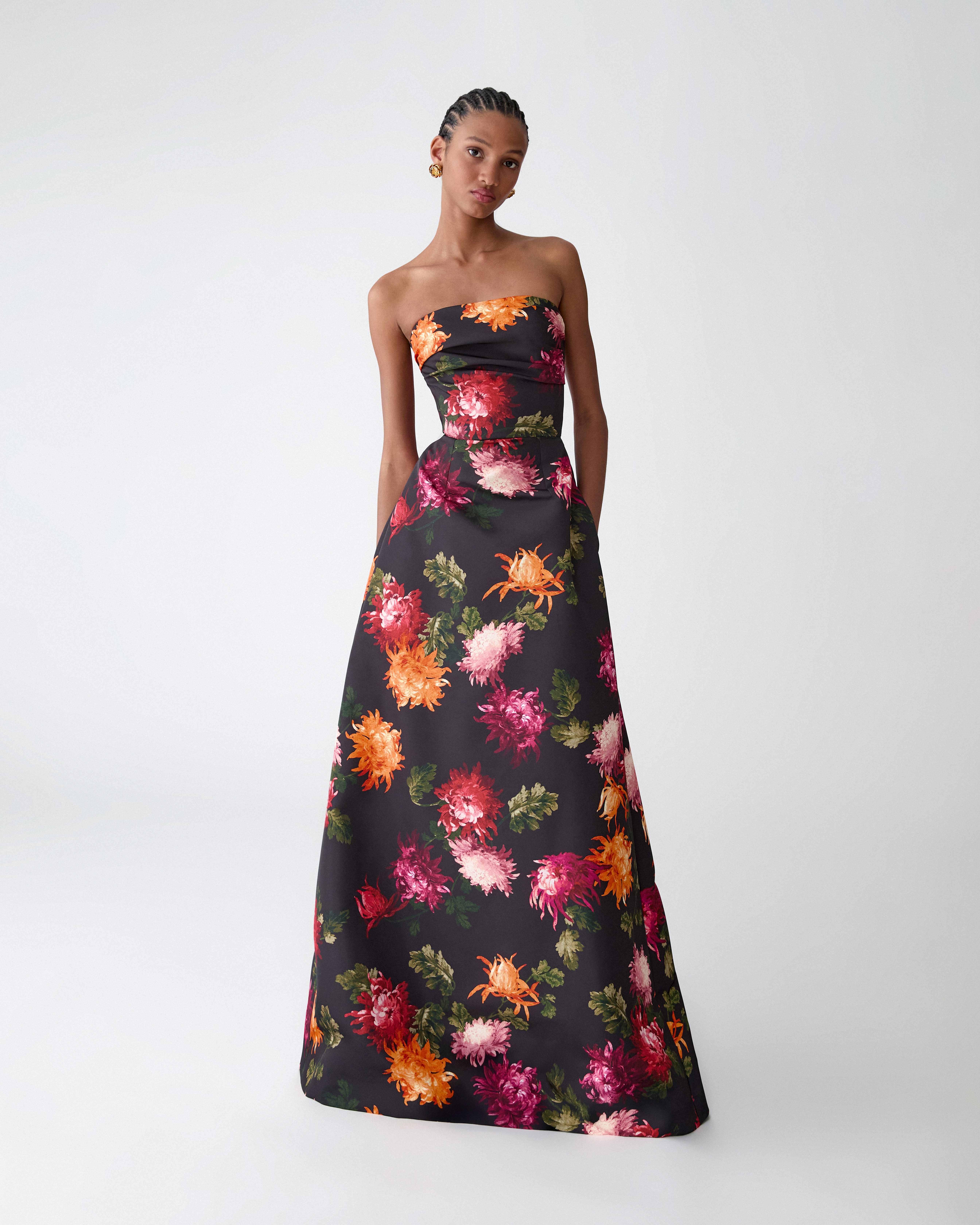 Chrysanthemum-Print Strapless Gown - 4