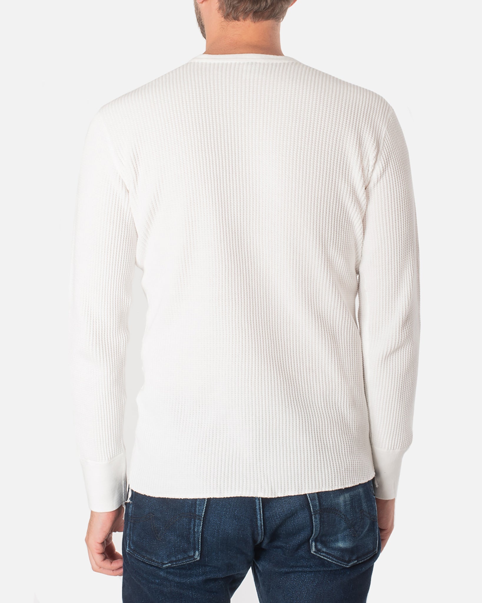 IHTL-1301-WHT Waffle Knit Long Sleeved Crew Neck Thermal Top - White - 3