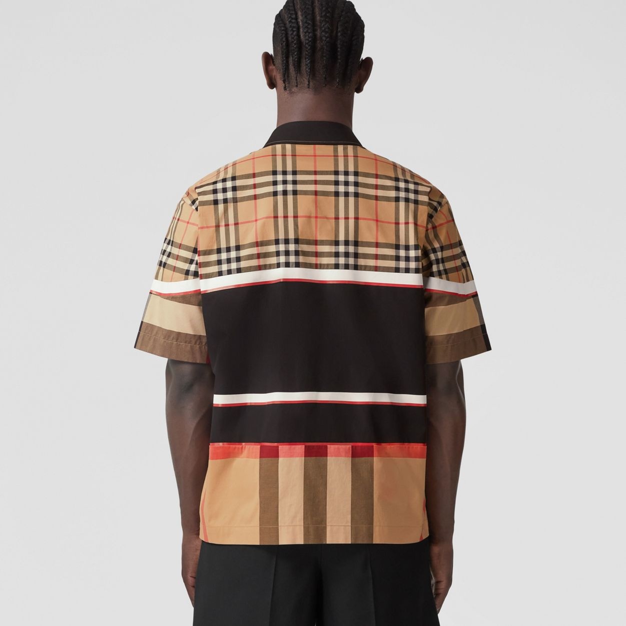 Short-sleeve Patchwork Check Cotton Shirt - 3