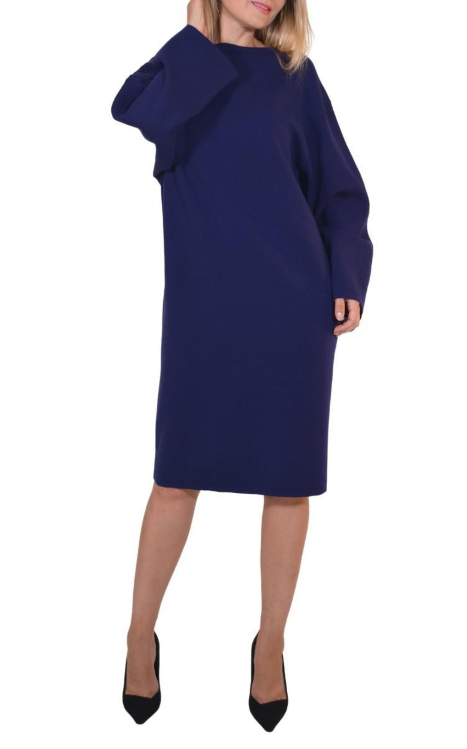Purple Wool Midi Dolman Long Sleeve Dress - 3